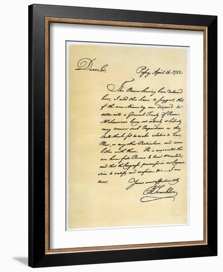 Letter from Benjamin Franklin to David Hartley Mp, 14th April 1782-Benjamin Franklin-Framed Giclee Print