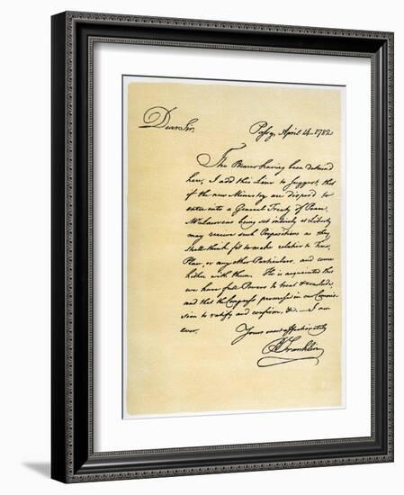 Letter from Benjamin Franklin to David Hartley Mp, 14th April 1782-Benjamin Franklin-Framed Giclee Print