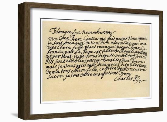 Letter from Charles Edward Stuart to His Brother Henry Benedict, 2nd November 1784-Charles Edward Stuart-Framed Giclee Print