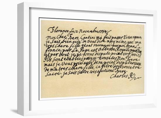 Letter from Charles Edward Stuart to His Brother Henry Benedict, 2nd November 1784-Charles Edward Stuart-Framed Giclee Print