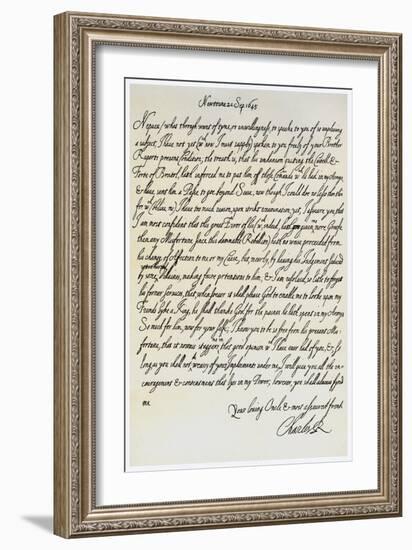 Letter from Charles I to His Nephew, Prince Maurice, 20th September 1645-null-Framed Giclee Print