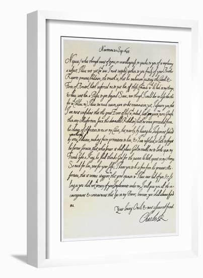 Letter from Charles I to His Nephew, Prince Maurice, 20th September 1645-null-Framed Giclee Print
