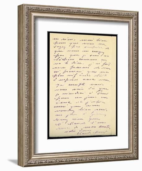 Letter from Claude Monet to Berthe Morisot, 1888 (Pen and Ink on Paper)-Claude Monet-Framed Giclee Print