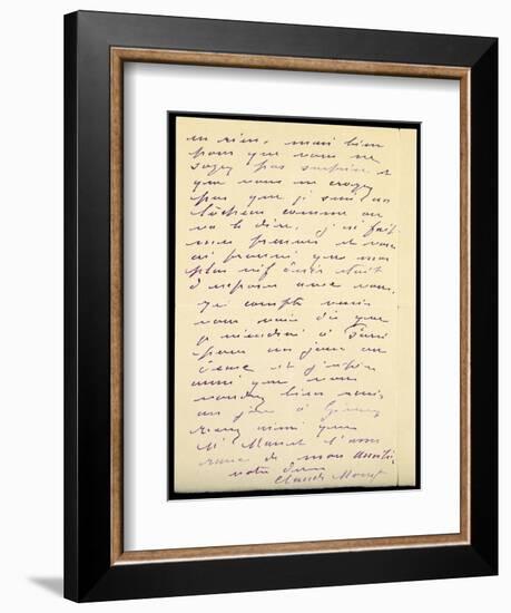 Letter from Claude Monet to Berthe Morisot, 1888 (Pen and Ink on Paper)-Claude Monet-Framed Giclee Print