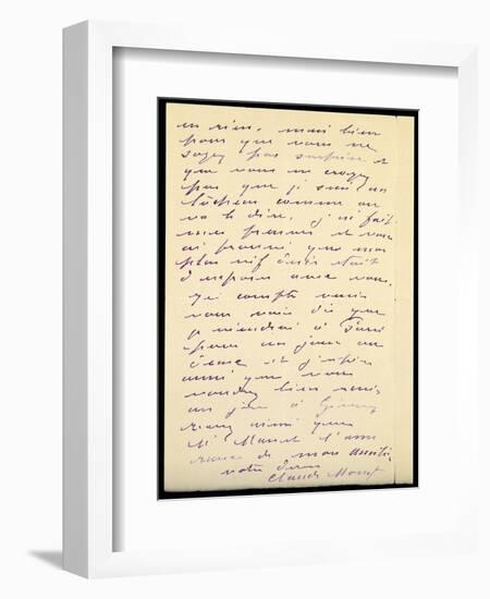 Letter from Claude Monet to Berthe Morisot, 1888 (Pen and Ink on Paper)-Claude Monet-Framed Giclee Print