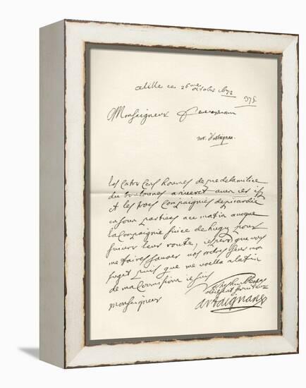 Letter from d'Artagnan to Louvois Concerning a Military Matter, Dated 1672, from 'Memoires de…-French School-Framed Premier Image Canvas