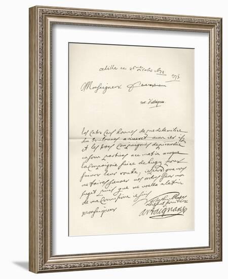 Letter from d'Artagnan to Louvois Concerning a Military Matter, Dated 1672, from 'Memoires de…-French School-Framed Giclee Print