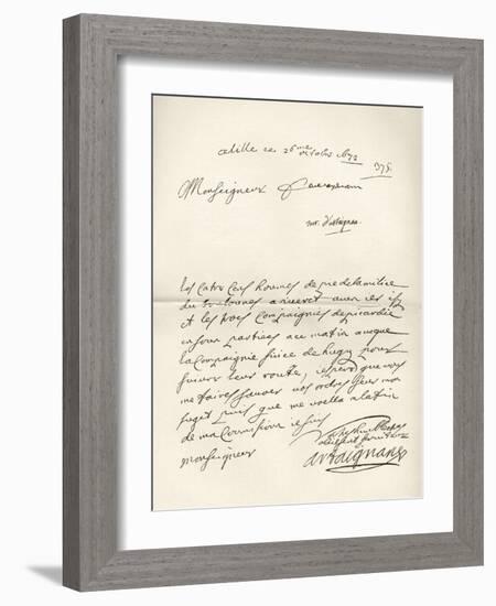 Letter from d'Artagnan to Louvois Concerning a Military Matter, Dated 1672, from 'Memoires de…-French School-Framed Giclee Print