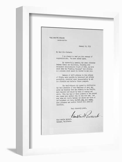 Letter from Franklin Roosevelt to Amelia Earhart-Bettmann-Framed Photographic Print