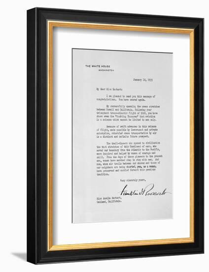 Letter from Franklin Roosevelt to Amelia Earhart-Bettmann-Framed Photographic Print