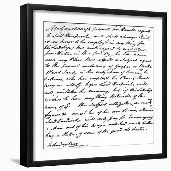 Letter from Gainsborough to Lord Hardwicke Setting Out His Opinions on the Painting of Nature and…-Thomas Gainsborough-Framed Giclee Print