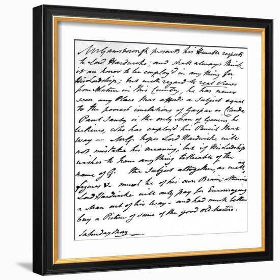 Letter from Gainsborough to Lord Hardwicke Setting Out His Opinions on the Painting of Nature and…-Thomas Gainsborough-Framed Giclee Print