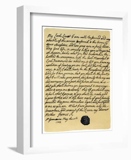 Letter from James Edward Stuart to Simon Fraser, Lord Lovat, St Germains, 3rd May 1703-James Stuart-Framed Giclee Print