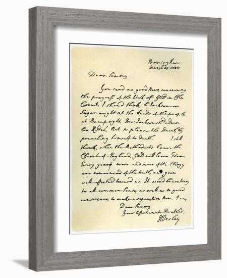 Letter from John Wesley to Samuel Bradburn, 25th March 1783-John Wesley-Framed Giclee Print