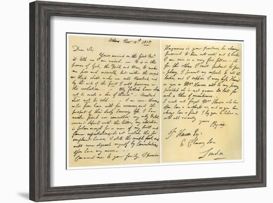 Letter from Lord Byron to John Hanson, 11th November 1810-George Gordon Byron-Framed Giclee Print