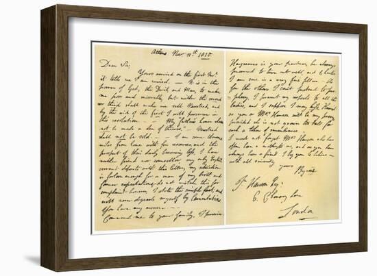 Letter from Lord Byron to John Hanson, 11th November 1810-George Gordon Byron-Framed Giclee Print