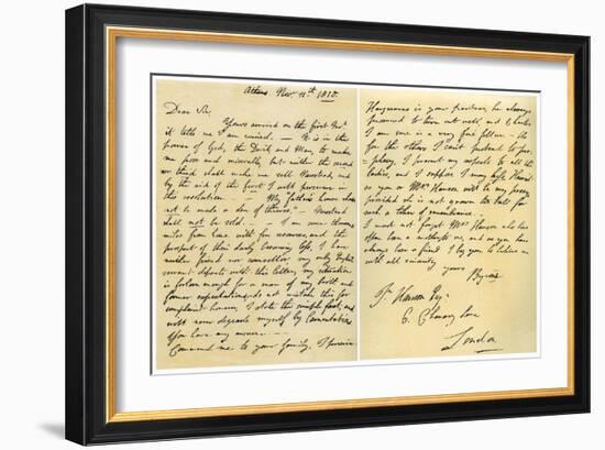 Letter from Lord Byron to John Hanson, 11th November 1810-George Gordon Byron-Framed Giclee Print