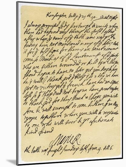 Letter from Queen Mary II to Frances Lumley, 29th July 1692-null-Mounted Giclee Print