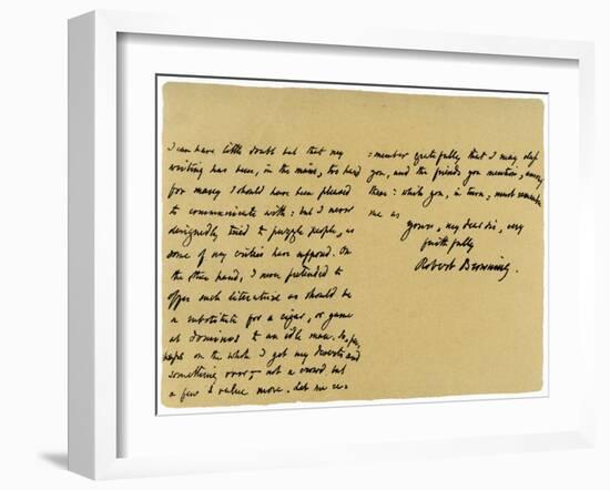 Letter from Robert Browning to William G Kingsland, 27th November 1868-Robert Browning-Framed Giclee Print