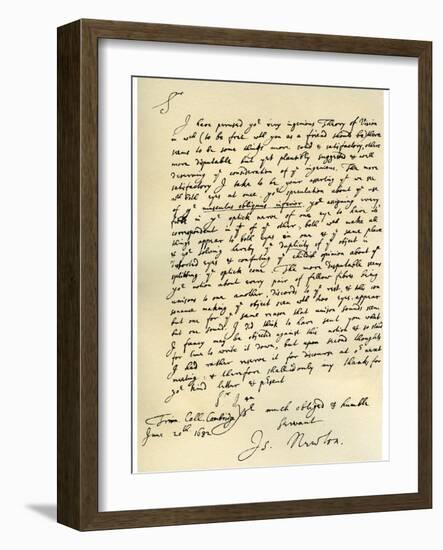 Letter from Sir Issac Newton to William Briggs, 20th June 1682-Sir Isaac Newton-Framed Giclee Print