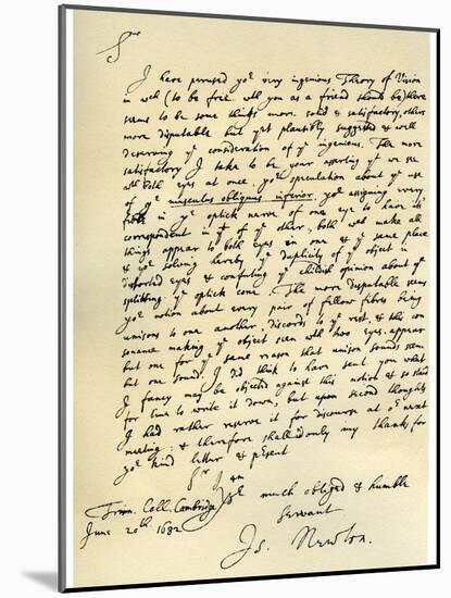 Letter from Sir Issac Newton to William Briggs, 20th June 1682-Sir Isaac Newton-Mounted Giclee Print