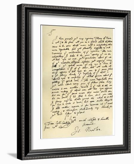 Letter from Sir Issac Newton to William Briggs, 20th June 1682-Sir Isaac Newton-Framed Giclee Print