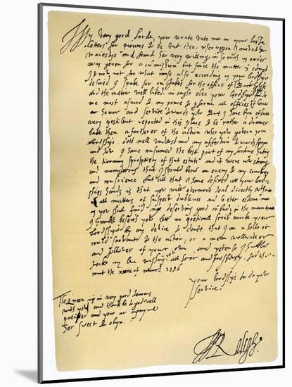 Letter from Sir Walter Raleigh to Robert Dudley, Earl of Leicester, 29th March 1586-Walter Raleigh-Mounted Giclee Print