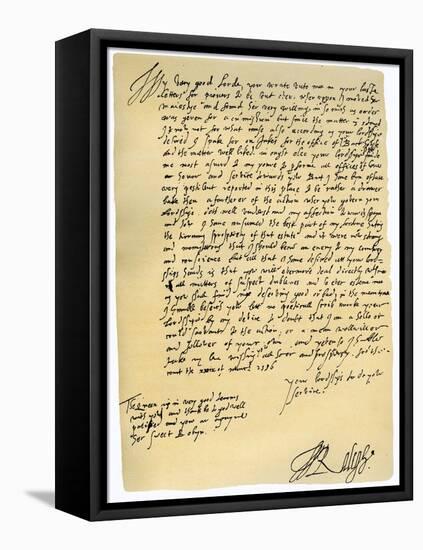 Letter from Sir Walter Raleigh to Robert Dudley, Earl of Leicester, 29th March 1586-Walter Raleigh-Framed Premier Image Canvas