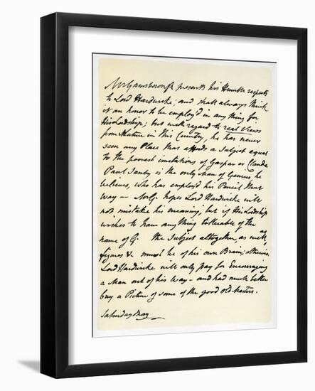 Letter from Thomas Gainsborough to Lord Hardwicke, C1760-1770-Thomas Gainsborough-Framed Giclee Print