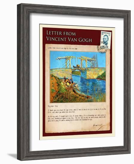 Letter from Vincent: Langlois Bridge at Arles with Women Washing-Vincent van Gogh-Framed Giclee Print