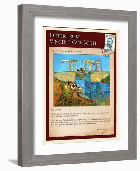 Letter from Vincent: Langlois Bridge at Arles with Women Washing-Vincent van Gogh-Framed Giclee Print