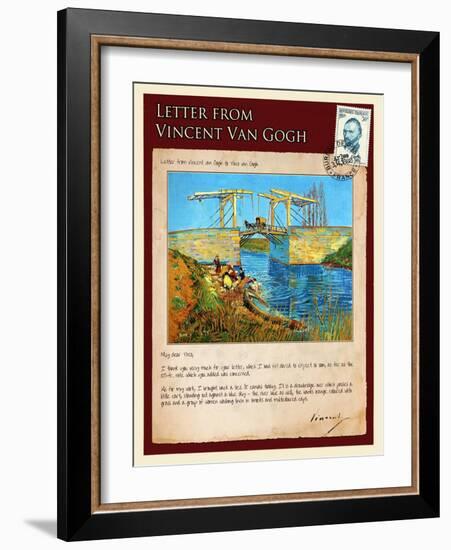 Letter from Vincent: Langlois Bridge at Arles with Women Washing-Vincent van Gogh-Framed Giclee Print