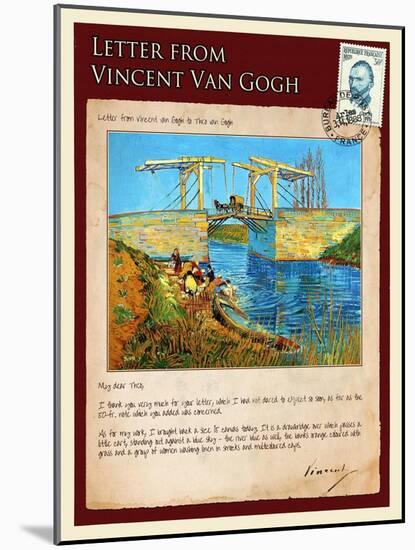 Letter from Vincent: Langlois Bridge at Arles with Women Washing-Vincent van Gogh-Mounted Giclee Print