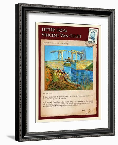 Letter from Vincent: Langlois Bridge at Arles with Women Washing-Vincent van Gogh-Framed Giclee Print