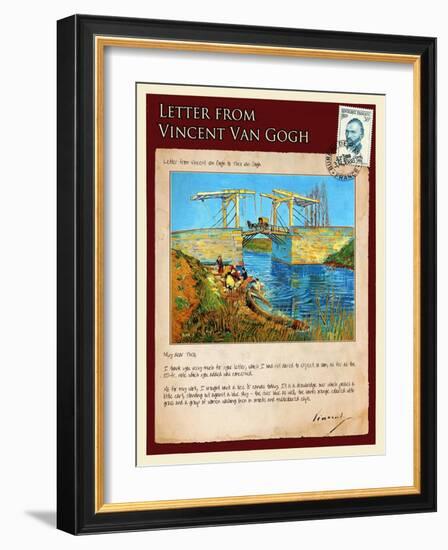 Letter from Vincent: Langlois Bridge at Arles with Women Washing-Vincent van Gogh-Framed Giclee Print