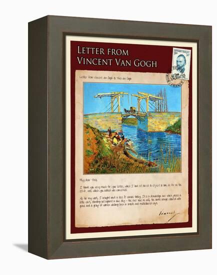 Letter from Vincent: Langlois Bridge at Arles with Women Washing-Vincent van Gogh-Framed Premier Image Canvas