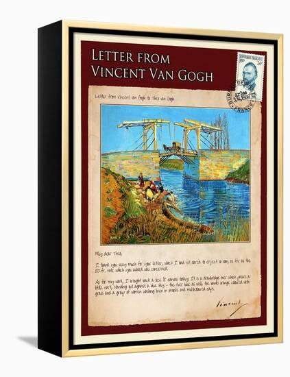 Letter from Vincent: Langlois Bridge at Arles with Women Washing-Vincent van Gogh-Framed Premier Image Canvas