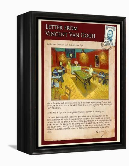 Letter from Vincent: Night Cafe on Place Lamartine in Arles-Vincent van Gogh-Framed Premier Image Canvas