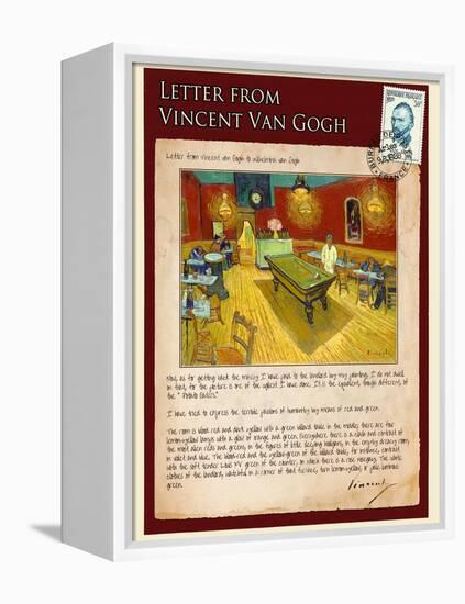 Letter from Vincent: Night Cafe on Place Lamartine in Arles-Vincent van Gogh-Framed Premier Image Canvas