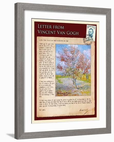 Letter from Vincent: Pink Peach Tree in Blossom-Vincent van Gogh-Framed Giclee Print
