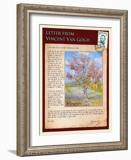 Letter from Vincent: Pink Peach Tree in Blossom-Vincent van Gogh-Framed Giclee Print