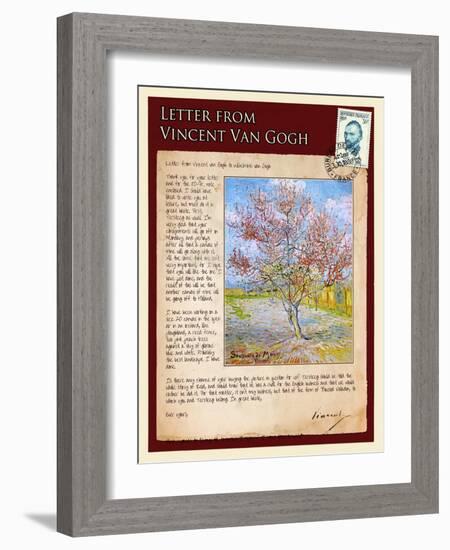 Letter from Vincent: Pink Peach Tree in Blossom-Vincent van Gogh-Framed Giclee Print