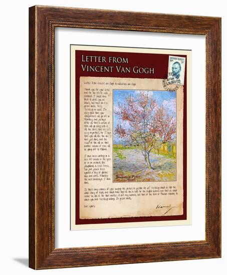 Letter from Vincent: Pink Peach Tree in Blossom-Vincent van Gogh-Framed Giclee Print