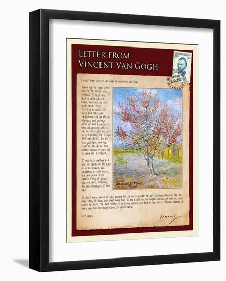 Letter from Vincent: Pink Peach Tree in Blossom-Vincent van Gogh-Framed Giclee Print