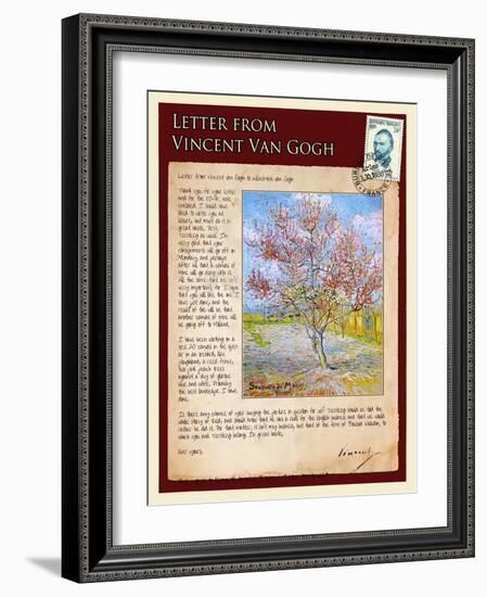 Letter from Vincent: Pink Peach Tree in Blossom-Vincent van Gogh-Framed Giclee Print