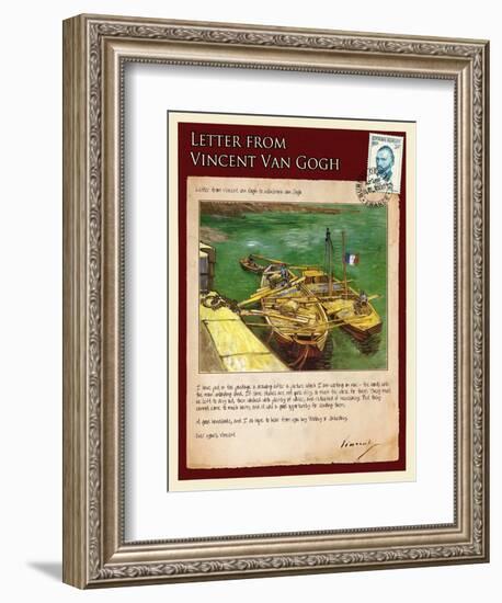 Letter from Vincent: Quay with Men Unloading Sand Barges-Vincent van Gogh-Framed Giclee Print