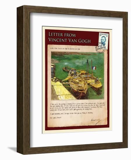 Letter from Vincent: Quay with Men Unloading Sand Barges-Vincent van Gogh-Framed Giclee Print