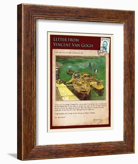 Letter from Vincent: Quay with Men Unloading Sand Barges-Vincent van Gogh-Framed Giclee Print