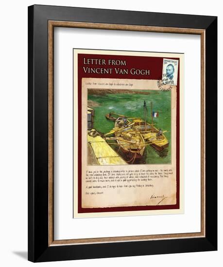 Letter from Vincent: Quay with Men Unloading Sand Barges-Vincent van Gogh-Framed Giclee Print