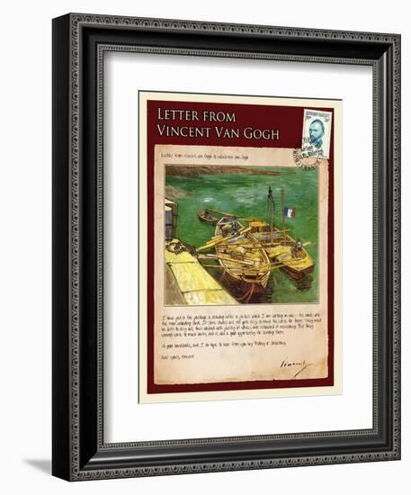 Letter from Vincent: Quay with Men Unloading Sand Barges-Vincent van Gogh-Framed Giclee Print